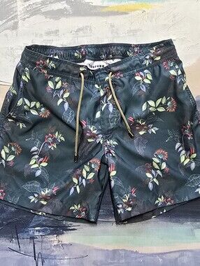 Thorsun Luxury Swim Trunks 32 Floral Beach Board Shorts Green Lined Portugal